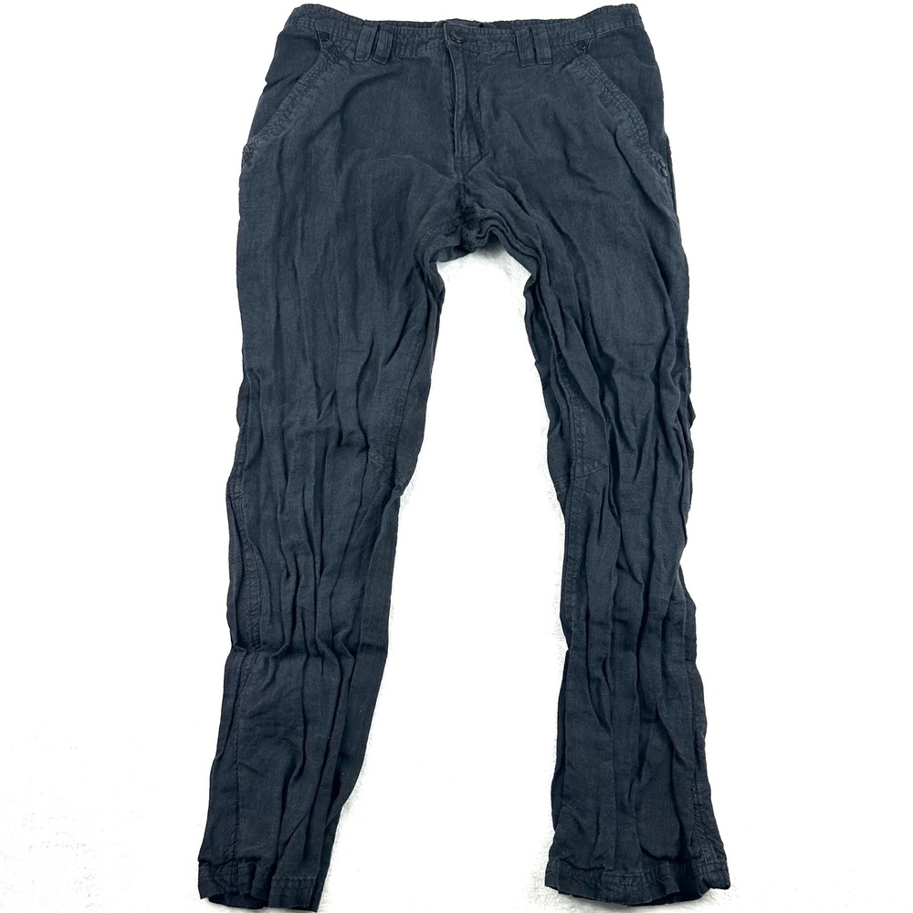 Next Mens Black 100% Linen Flat Front Casual Trousers Pants 34R 422-796